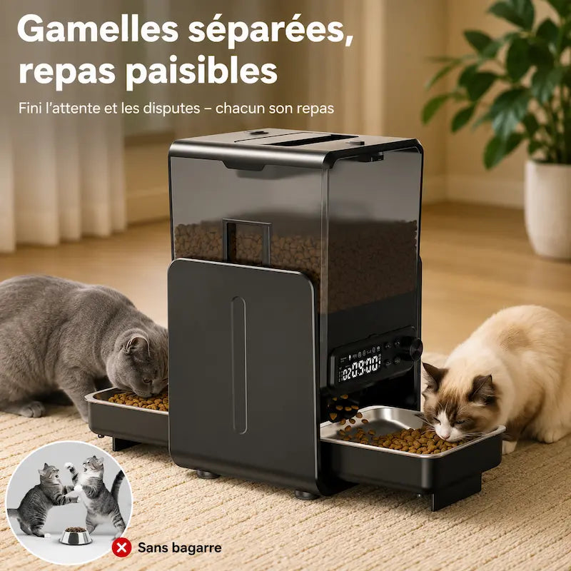Distributeur de croquettes double pour chat - Repas sereins - vue 2