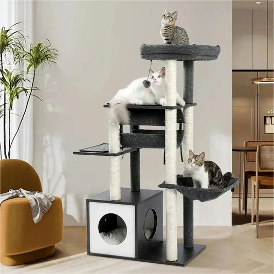 Arbre à chat moderne en bois multi-niveaux – Confort & escalade - vue 2