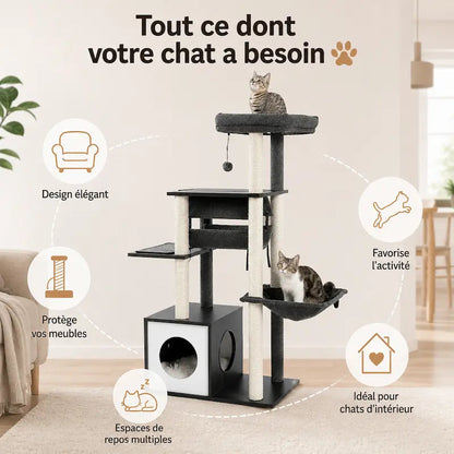 Arbre à chat moderne en bois multi-niveaux – Confort & escalade - vue 4