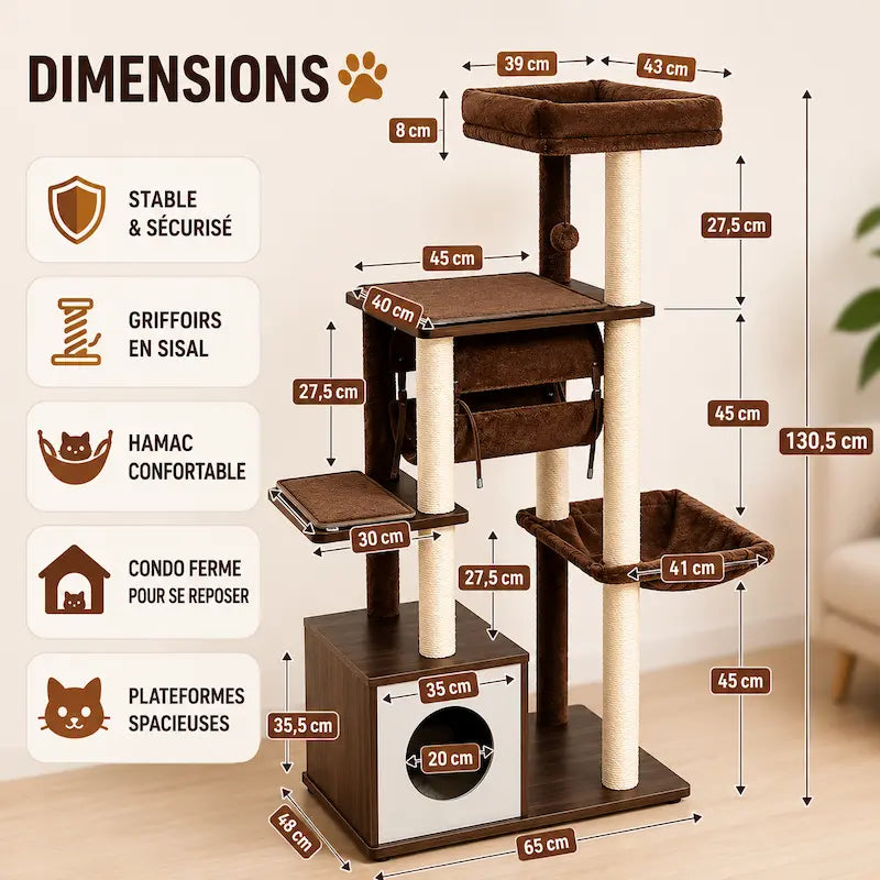 Arbre à chat moderne en bois multi-niveaux – Confort & escalade - vue 3