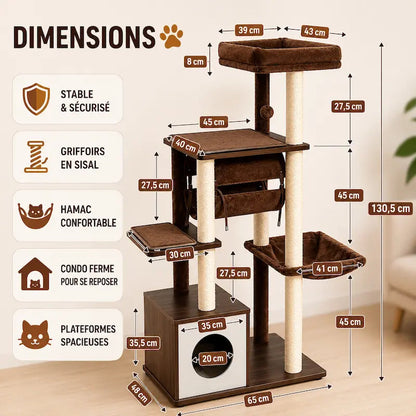 Arbre à chat moderne en bois multi-niveaux – Confort & escalade - vue 3