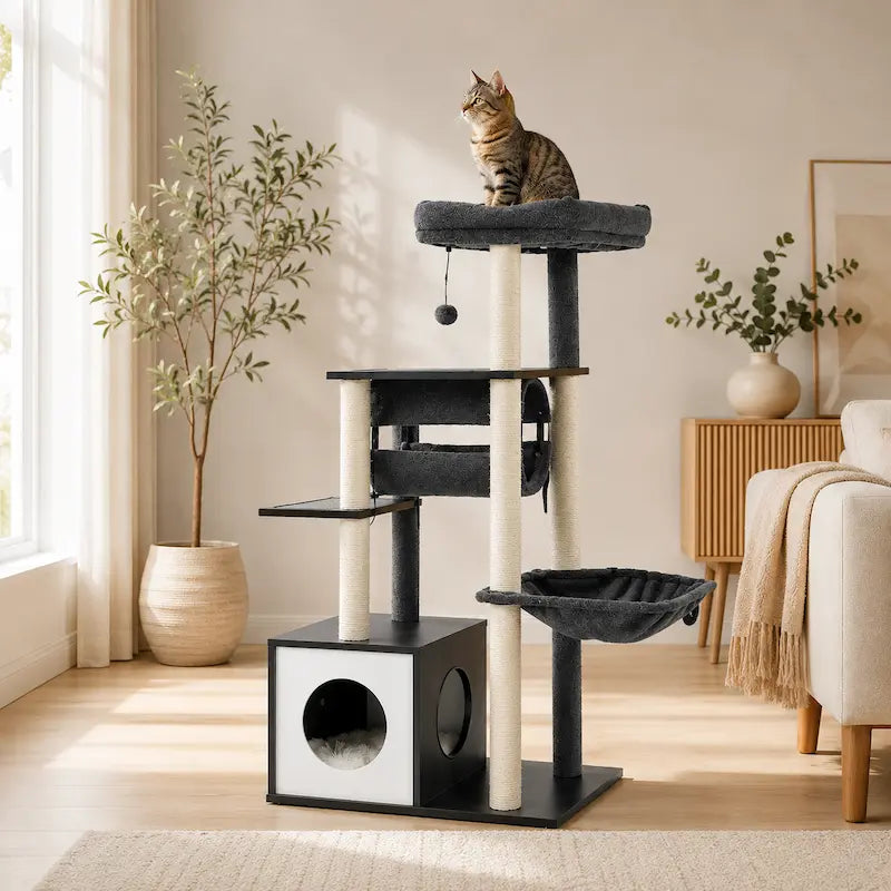 Arbre à chat moderne en bois multi-niveaux