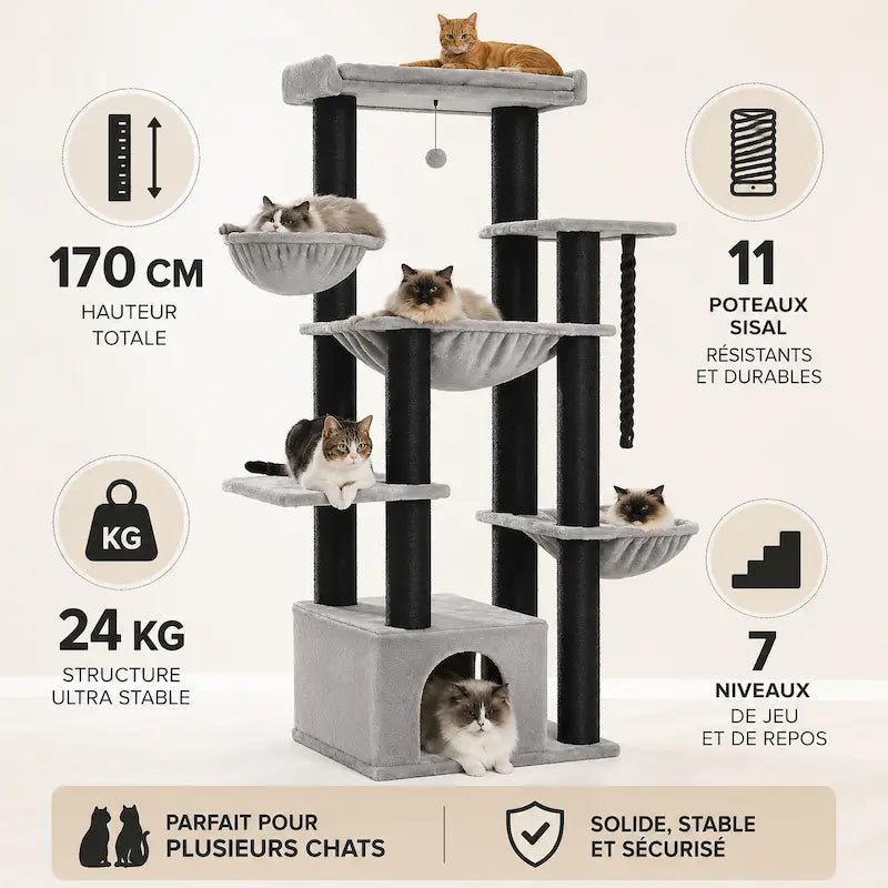 Arbre à chat multi plateforme - 7 niveaux robustes - vue 4