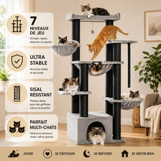 Arbre à chat multi plateforme - 7 niveaux robustes - vue 2