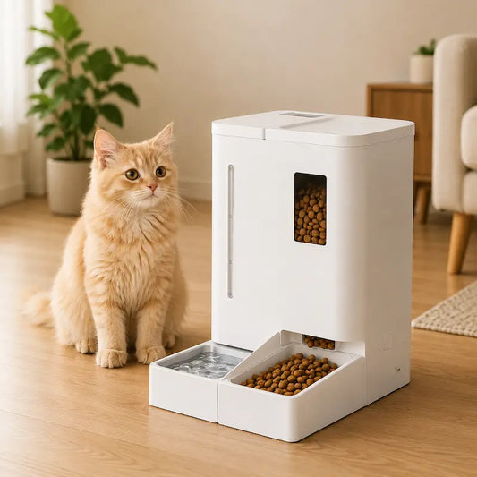 Distributeur automatique eau et croquettes chat