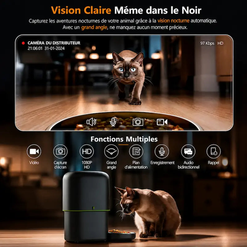 Distributeur de croquettes chat caméra intelligente - Zéro stress - vue 3