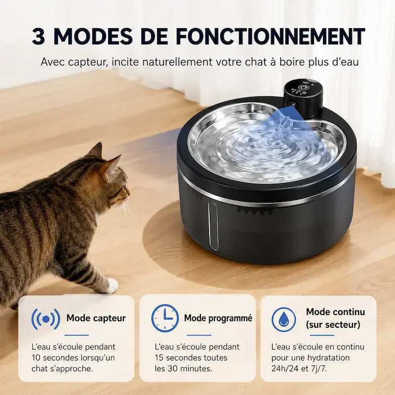 Fontaine à eau chat inox 3L - Silencieuse - vue 3