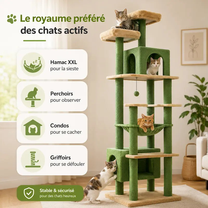 Grand arbre à chat multi-niveaux - Griffoirs sisal & hamac - vue 4