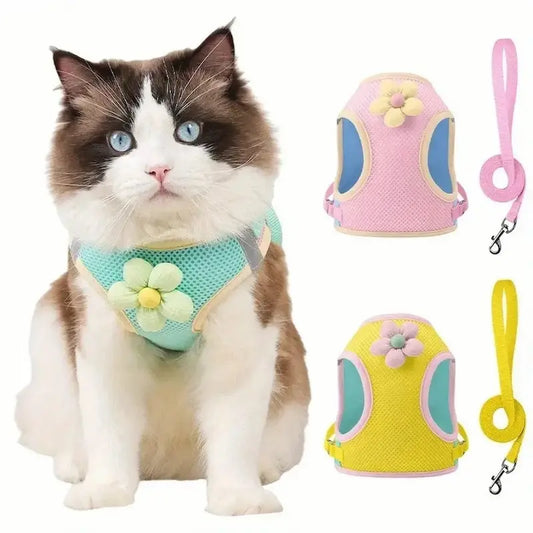 Harnais chat fleuri
