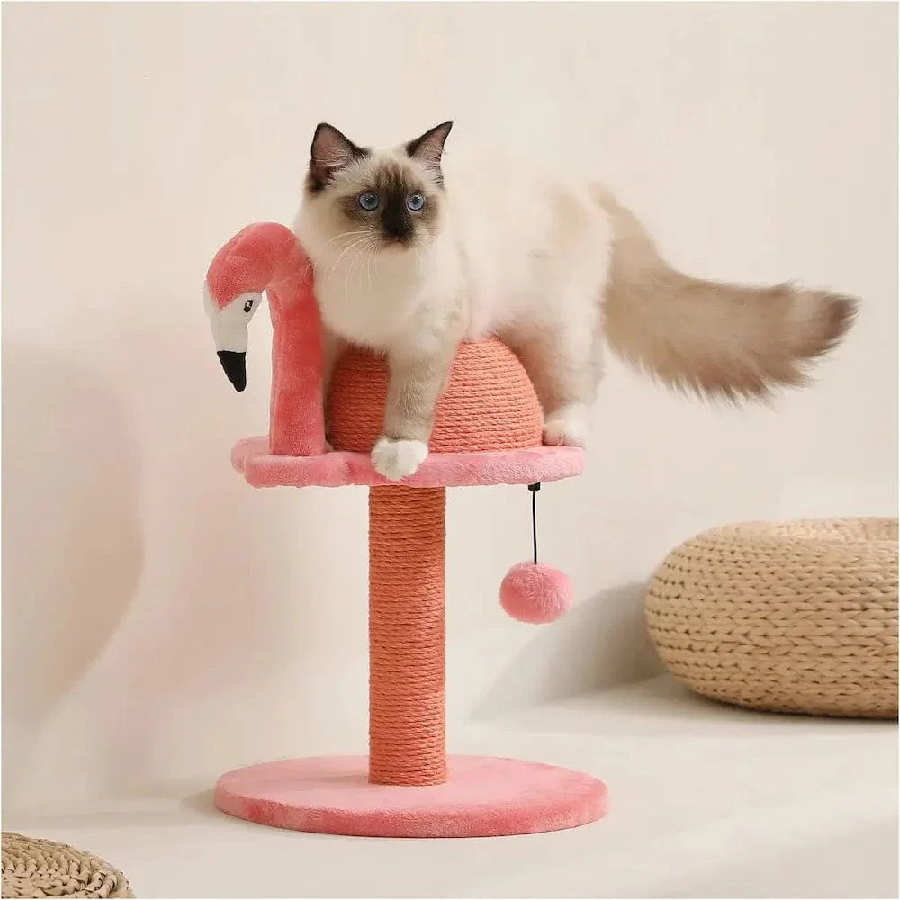 Poteau à griffer chat Flamant rose - Design élégant & pratique Griffe d'Amour